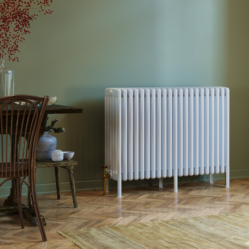 Apollo Roma Horizontal 6-Column Radiator with Welded Feet - Traffic White Gloss | Stocked