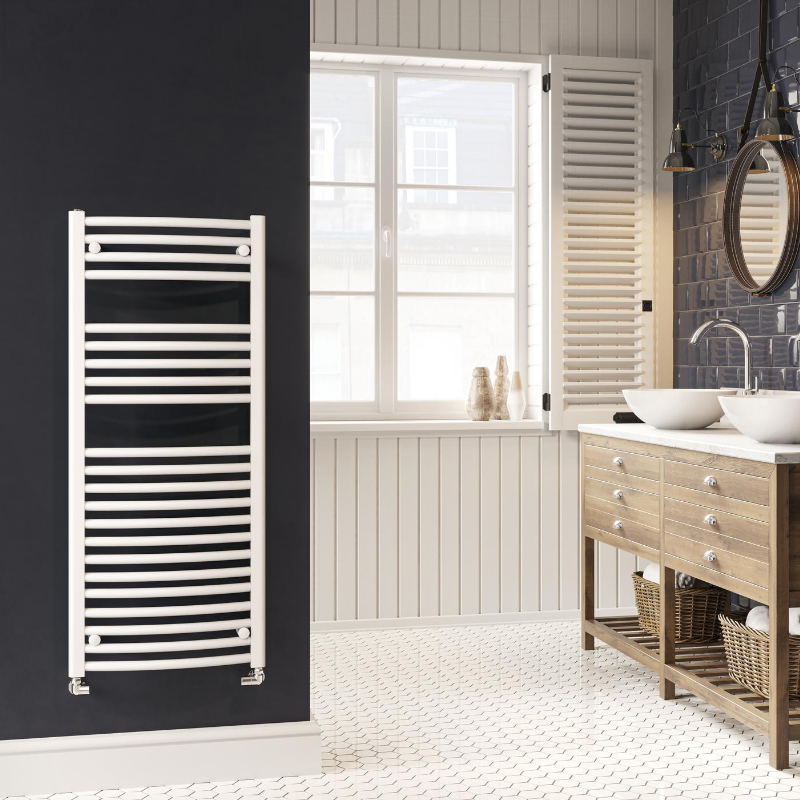 DQ Heating Orion Vertical Curved Heated Towel Rail | Stocked